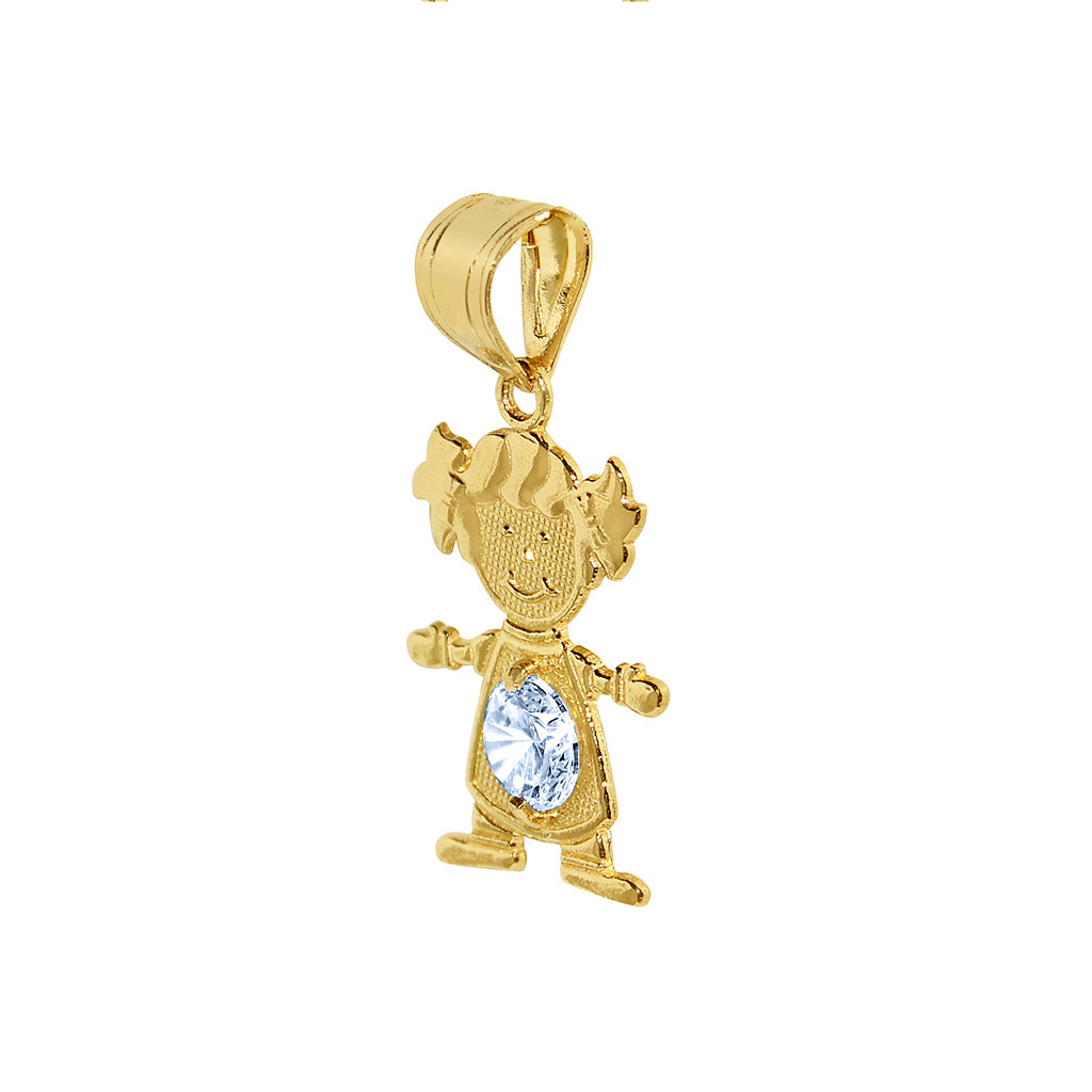 14k Yellow Gold Round-cut Cubic Zirconia March Birthstone Girl/Daughter Pendant with Square Wheat Chain