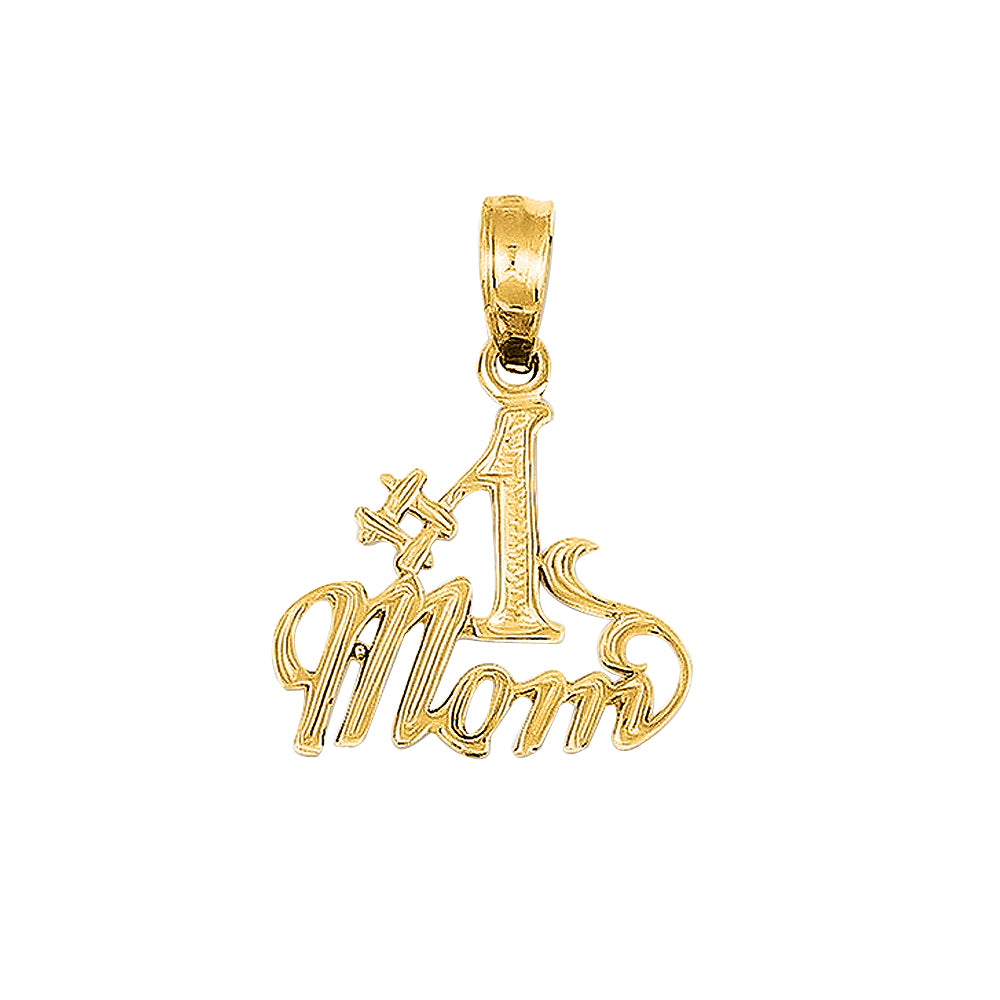 14k Yellow Gold #1 Mom Mother's Day Pendant with Square Wheat Chain