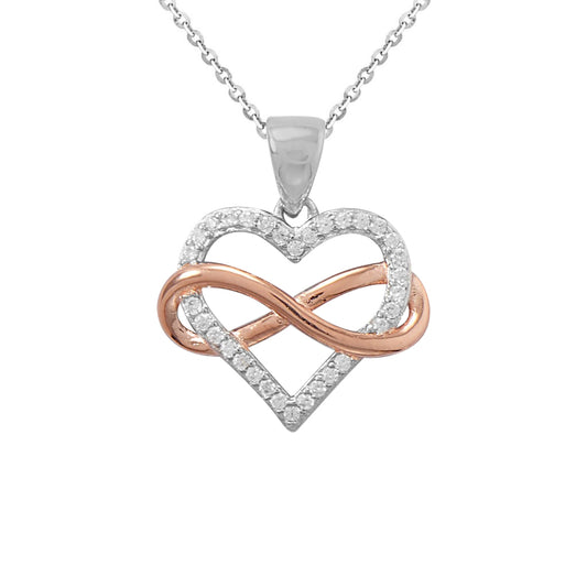 Precious Stars Jewelry Sterling Silver Two-Tone Cubic Zirconia Heart Pendant with 16-inch Cable Chain