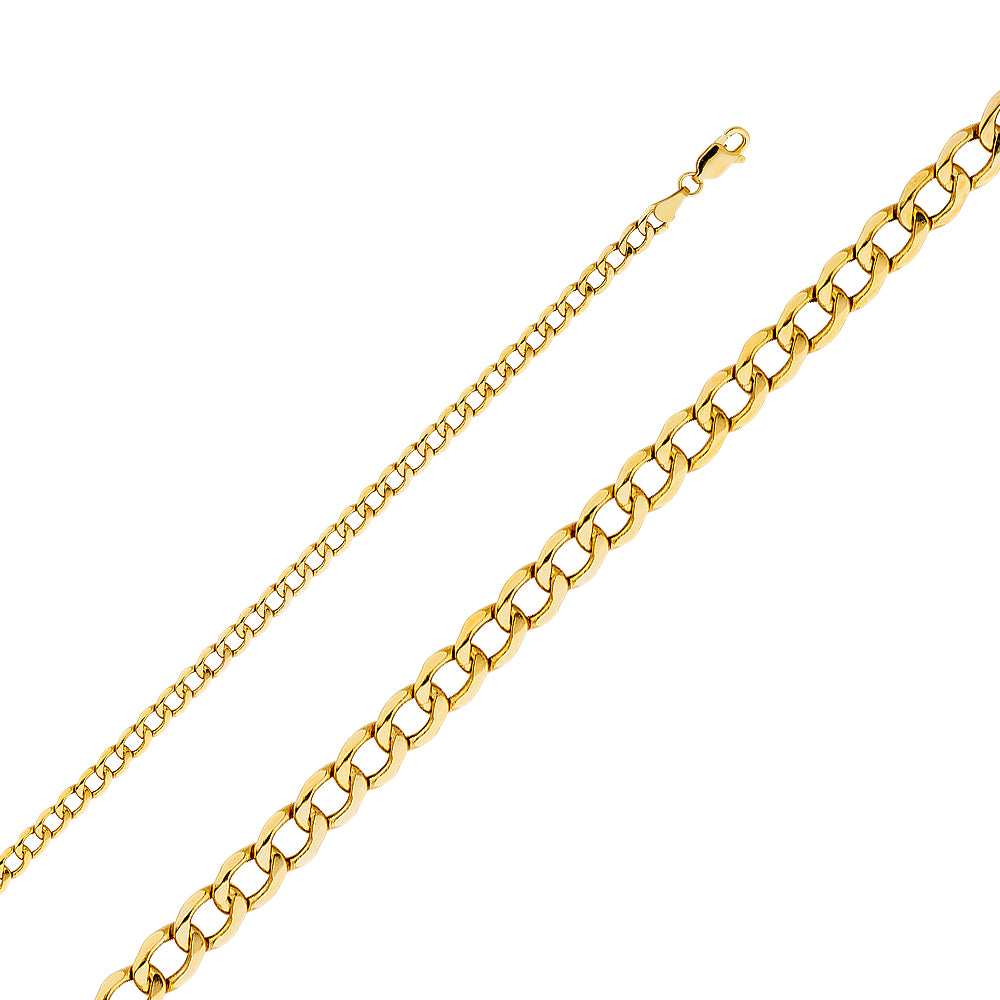 14k Yellow Gold 4.3mm Hollow Cuban Unisex Chain Necklace