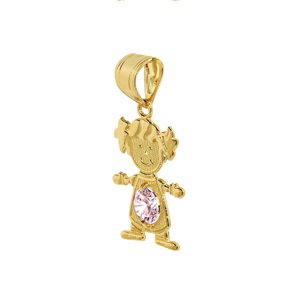 14k Yellow Gold Round-cut Cubic Zirconia October Birthstone Girl/Daughter Pendant with Square Wheat Chain