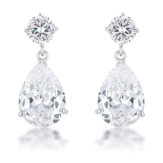 Precious Stars Silvertone Teardrop Cubic Zirconia Dangling Drop Earrings