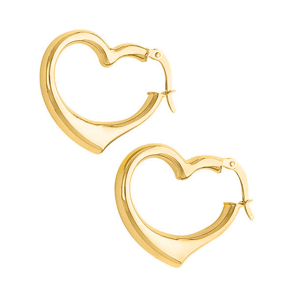 14k Yellow Gold 20mm Hinged Heart Hoop Earrings