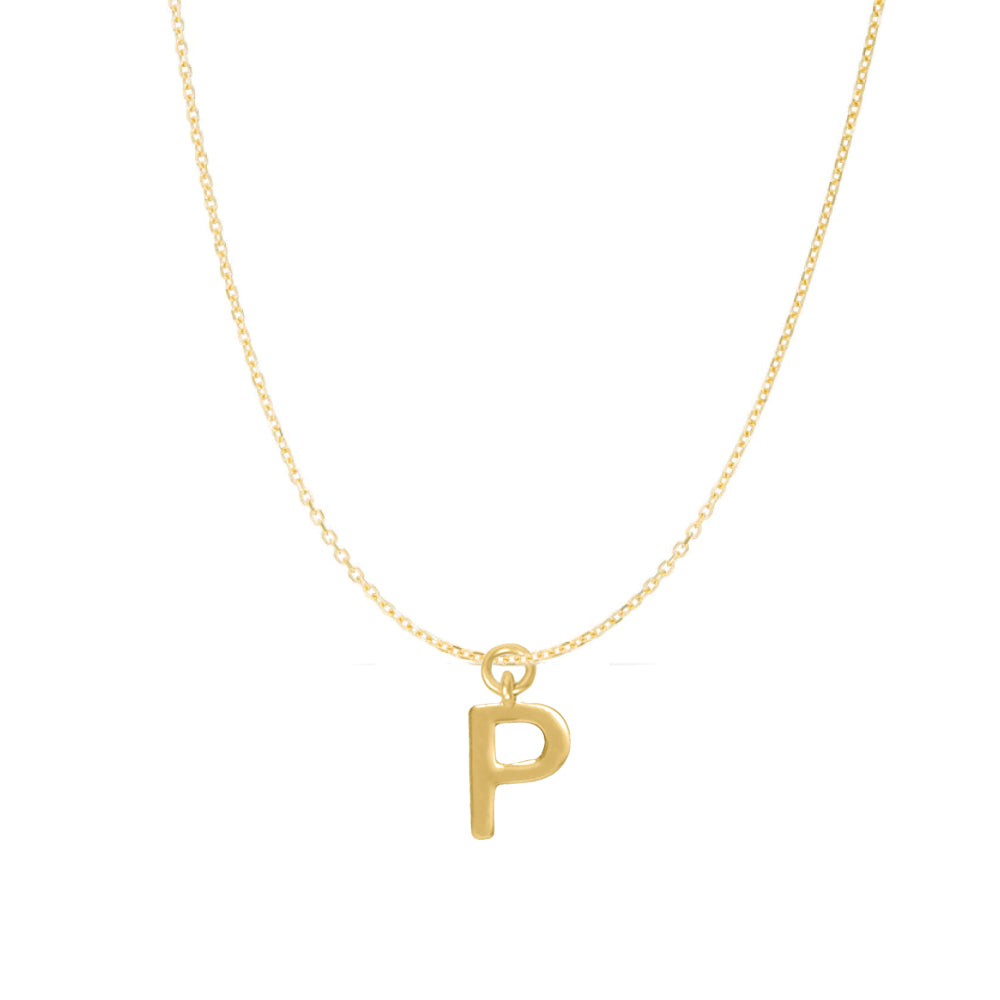 Precious Stars 14K Goldplated Sterling Silver Polished P Charm with Goldfilled 1.5mm Cable Chain