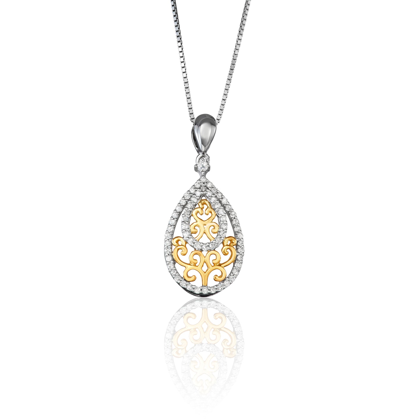 Two-Tone Sterling Silver 0.25 ct TDW White Diamond Tear-drop Necklace