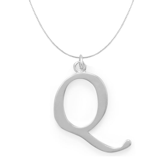 Precious Stars Jewelry Sterling Silver Initial Letter Q Pendant with 0.70-mm Thin Box Chain