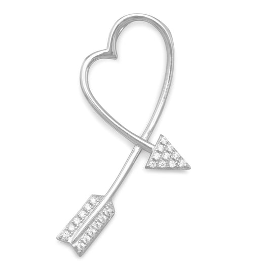 Sterling Silver Cubic Zirconia Arrow Heart Slide Pendant