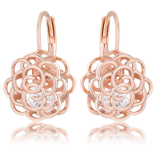 Precious Stars Rose Goldtone Cubic Zirconia 3D Rose-Shape Drop Earrings