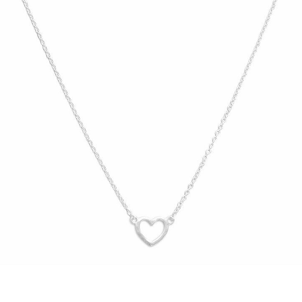 Sterling Silver Matte Cut-Out Heart Necklace