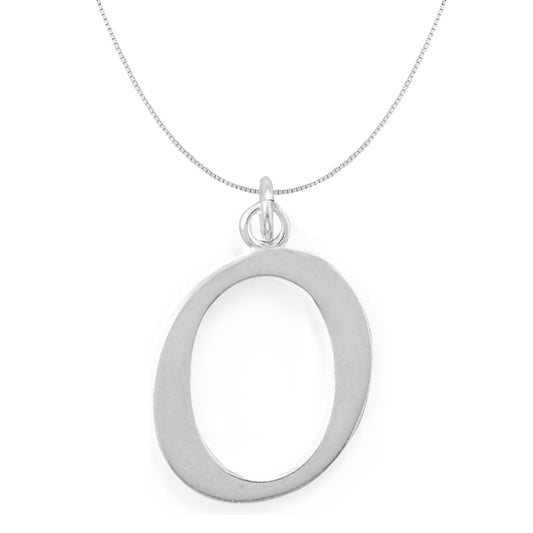 Precious Stars Jewelry Sterling Silver Initial Letter O Pendant with 0.70-mm Thin Box Chain