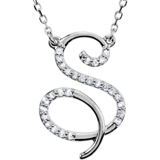 Sterling Silver 1/6CTW White Diamond S Pendant Necklace