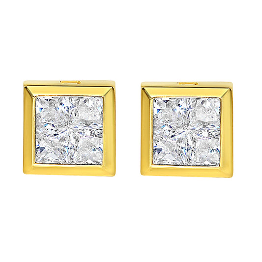 14k Yellow Gold 6mm Composite Invisible-Set Cubic Zirconia Square Stud Earrings