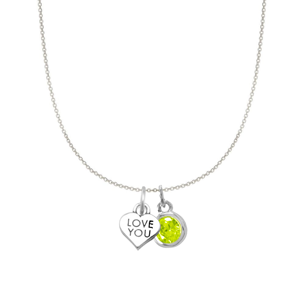 Sterling Silver 'Love You' and Birthstone Charm Necklace