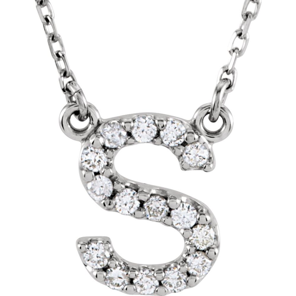 14K White Gold 1/6CTW White Diamond Initial S Pendant Necklace