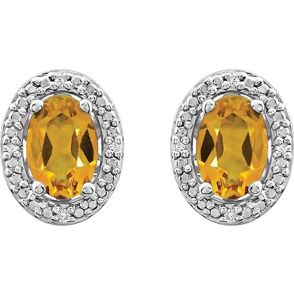 Sterling Silver Natural Citrine & .025 CTW Natural Diamond Earrings