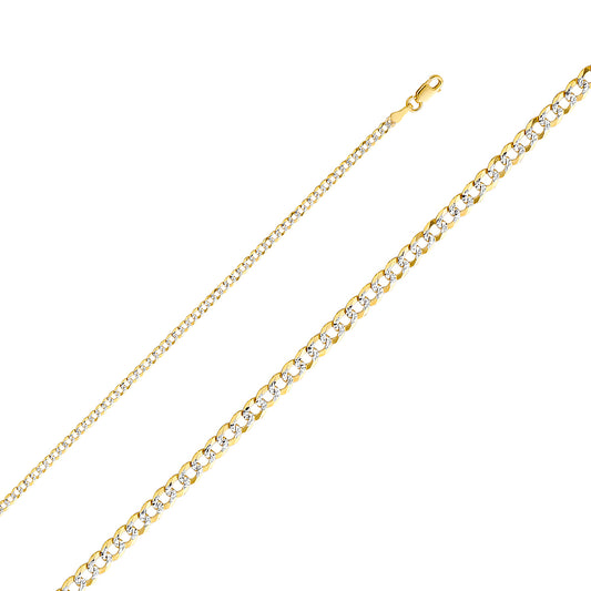14k Two-tone Gold 2.7mm White Pave Cuban Unisex Chain Necklace