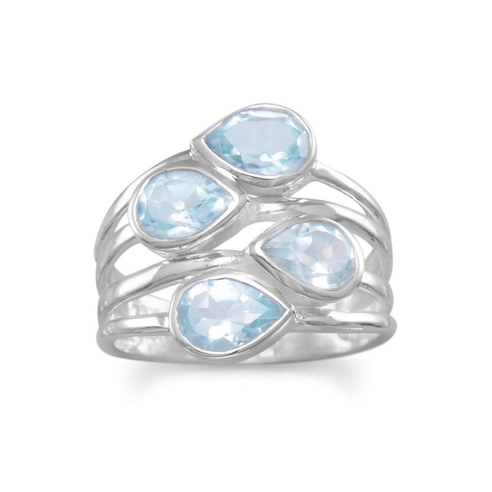 Sterling Silver Pear-shape Blue Topaz Wide Ring