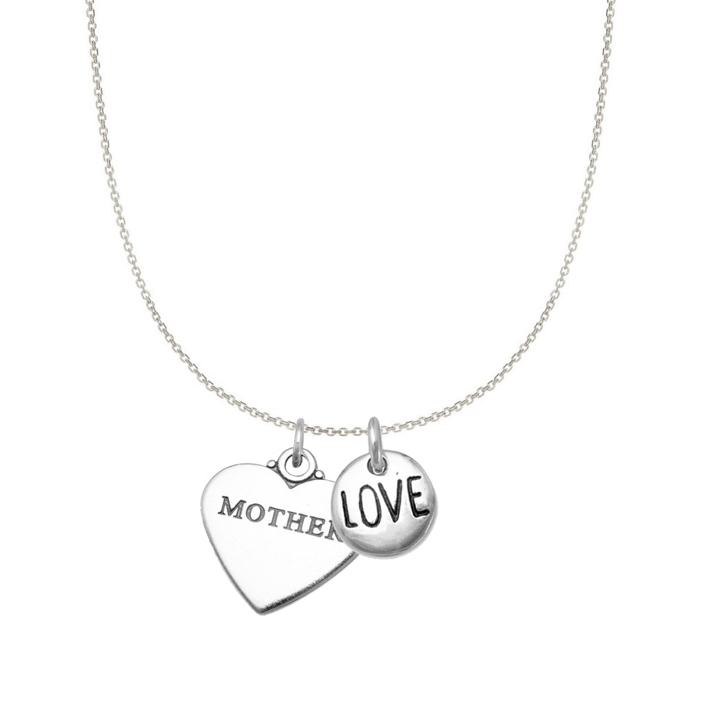 Sterling Silver 'Mother' and 'Love' Charm Necklace (18)