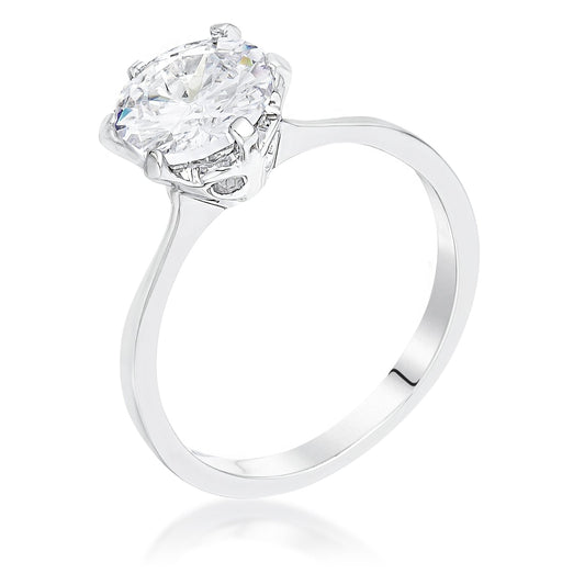 Precious Stars Silvertone Round-Cut Clear Cubic Zirconia Scalloped Solitaire Engagement Ring