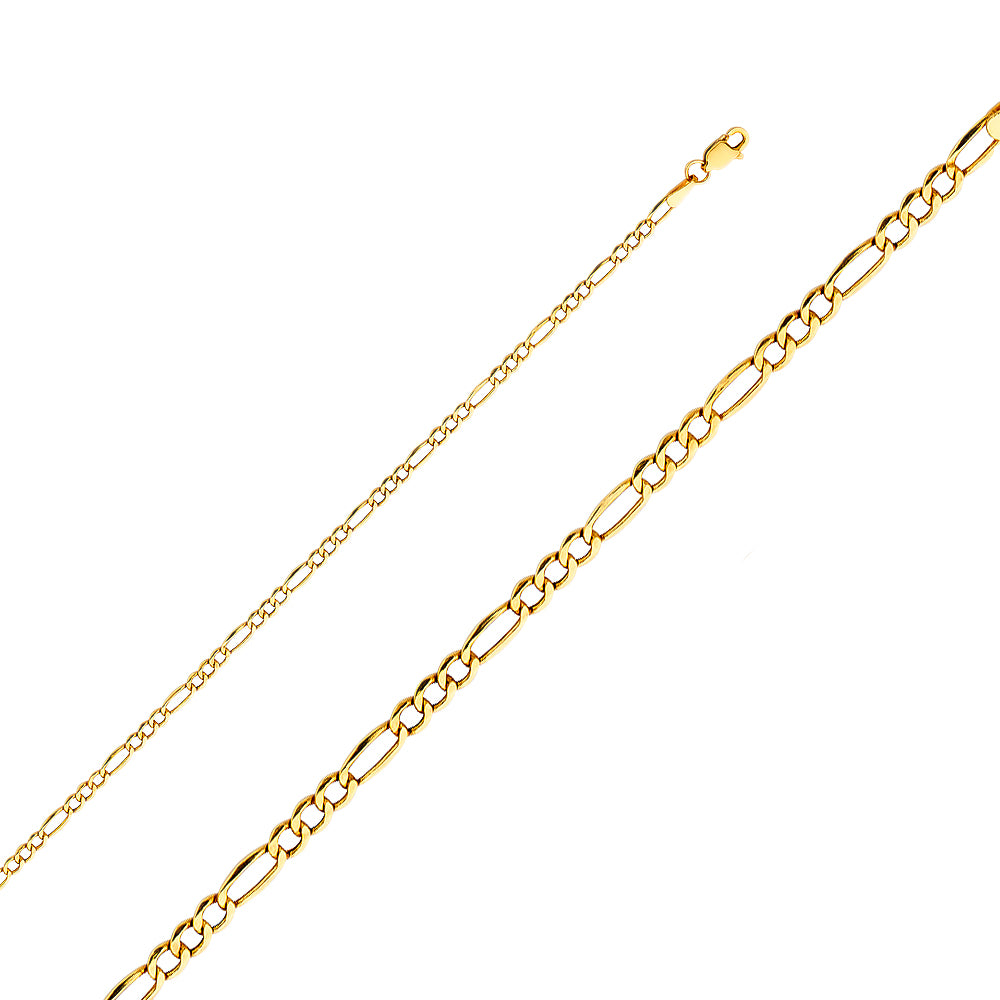 14k Yellow Gold 2.6mm Hollow Figaro Chain Necklace