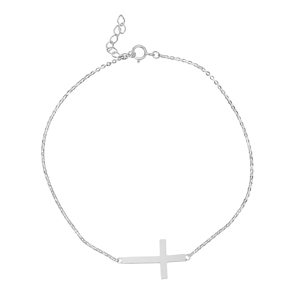 14k White Gold Sideways Cross Chain Bracelet