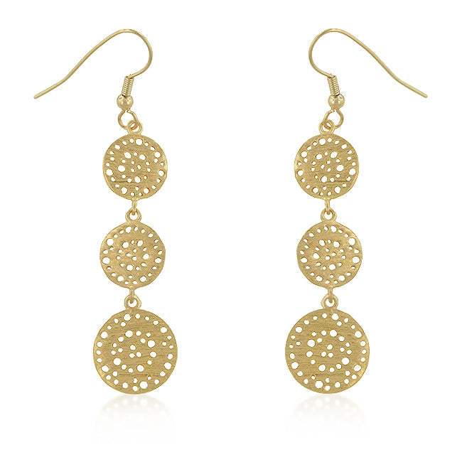 Precious Stars 18k Yellow Goldplated Textured 3-Disc Dangling Earrings