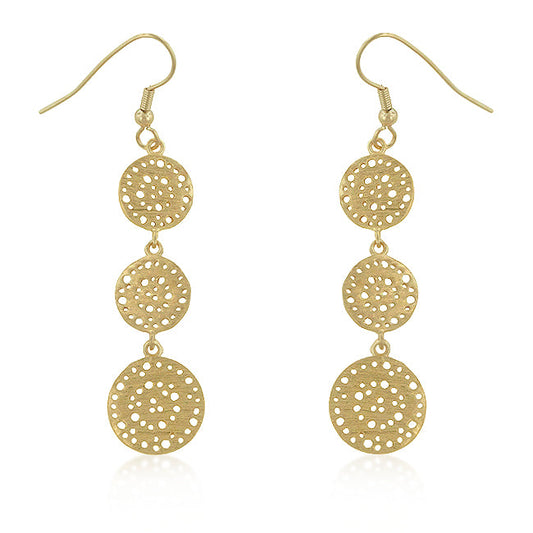 Precious Stars 18k Yellow Goldplated Textured 3-Disc Dangling Earrings