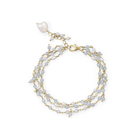 14kt Goldplated Silver Aquamarine and Cultured Fresh Water Pearl Bracelet
