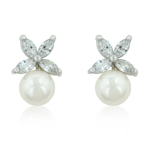 Precious Stars Silvertone Butterfly and Pearl Stud Earrings