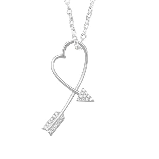 Sterling Silver Cubic Zirconia Arrow Heart Slide Pendant with Cable Chain