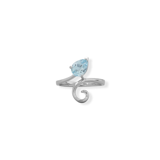 Rhodium Plated Sterling Silver Sky Blue Topaz Ring