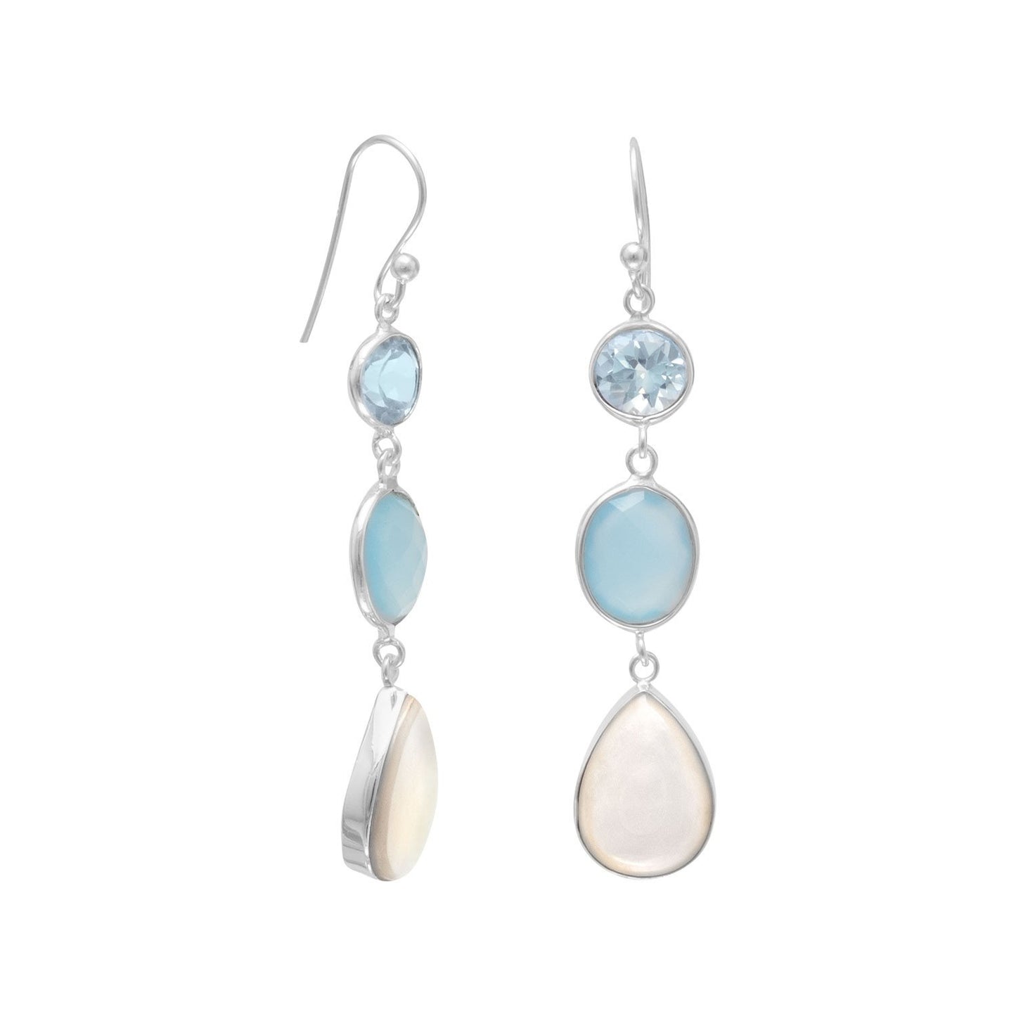 Sterling Silver 3-stone Blue Dangling Drop Earrings