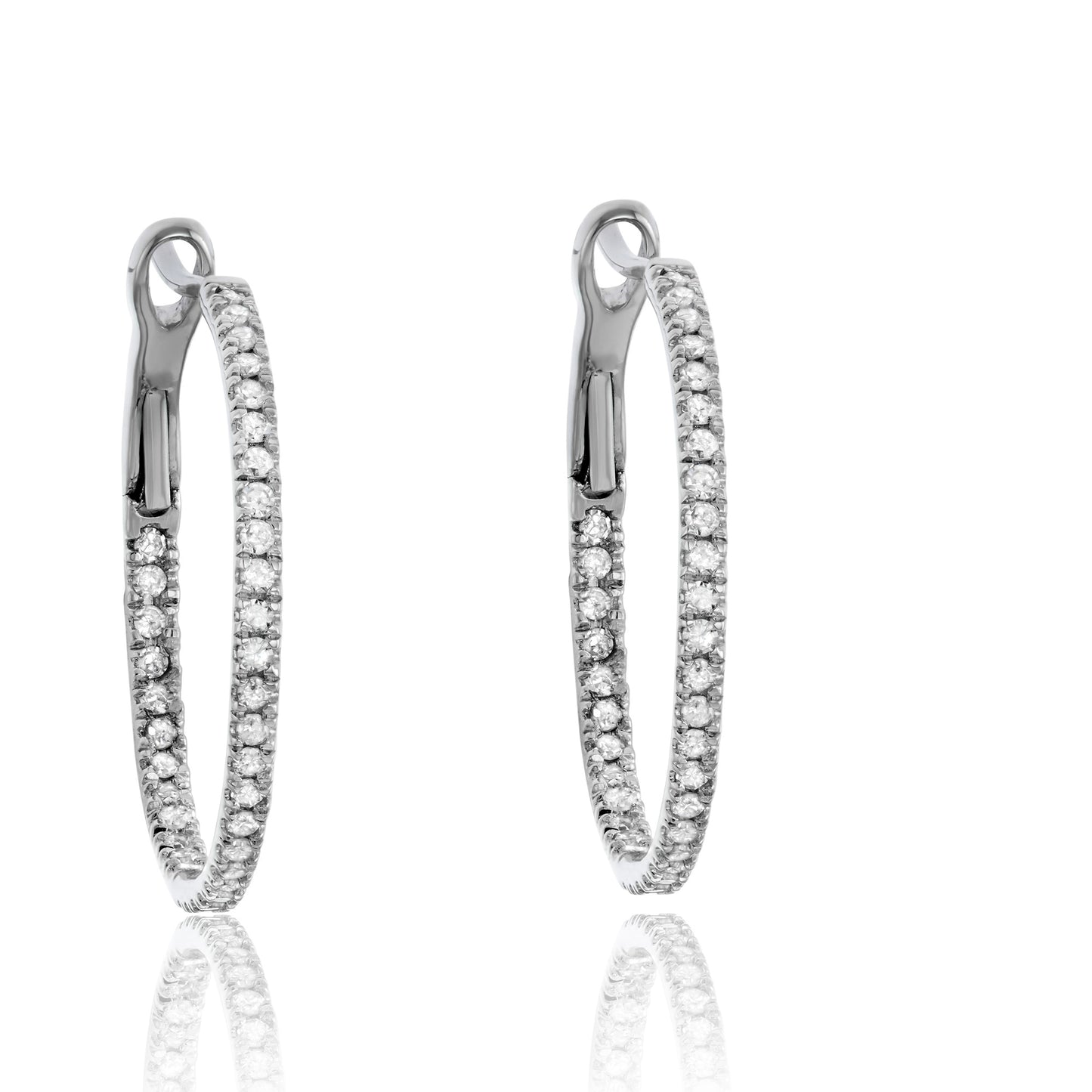 14K White Gold 0.5ct TDW White Diamond Inside-Out Hoop Earrings