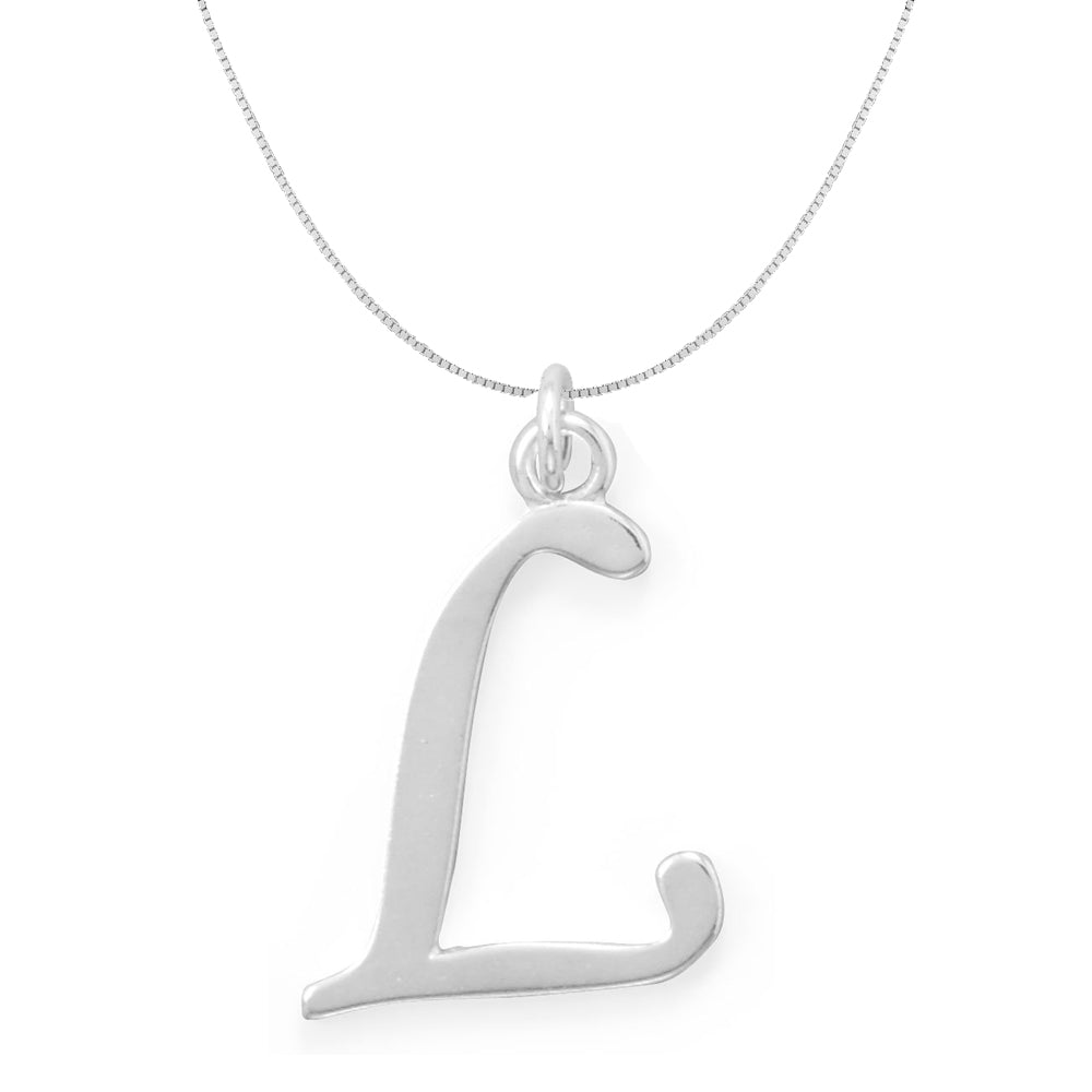 Precious Stars Jewelry Sterling Silver Initial Letter L Pendant with 0.70-mm Thin Box Chain