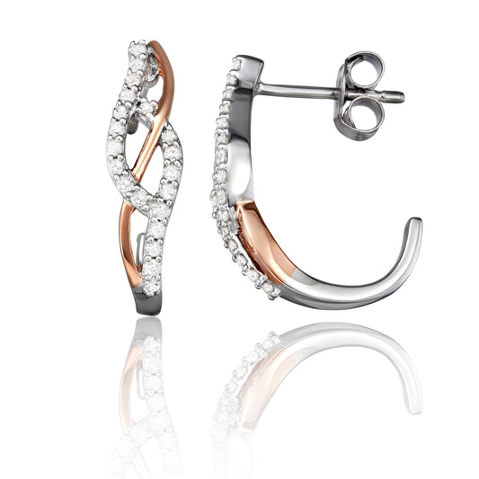 Rose Goldplated Silver 0.32ct TDW White Diamond Semi-Hoop Earrings