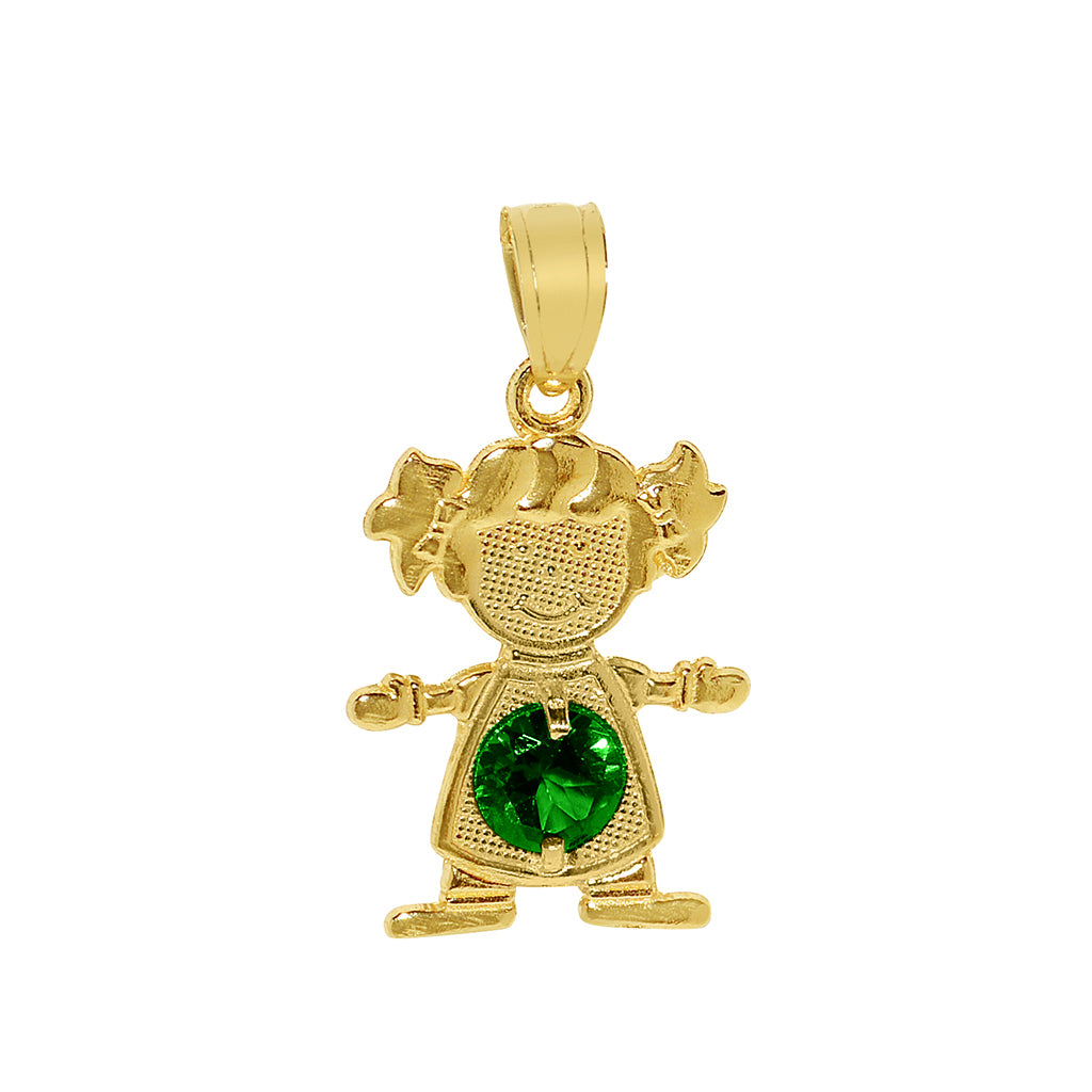 14k Yellow Gold Round-cut Cubic Zirconia May Birthstone Girl/Daughter Pendant with Square Wheat Chain