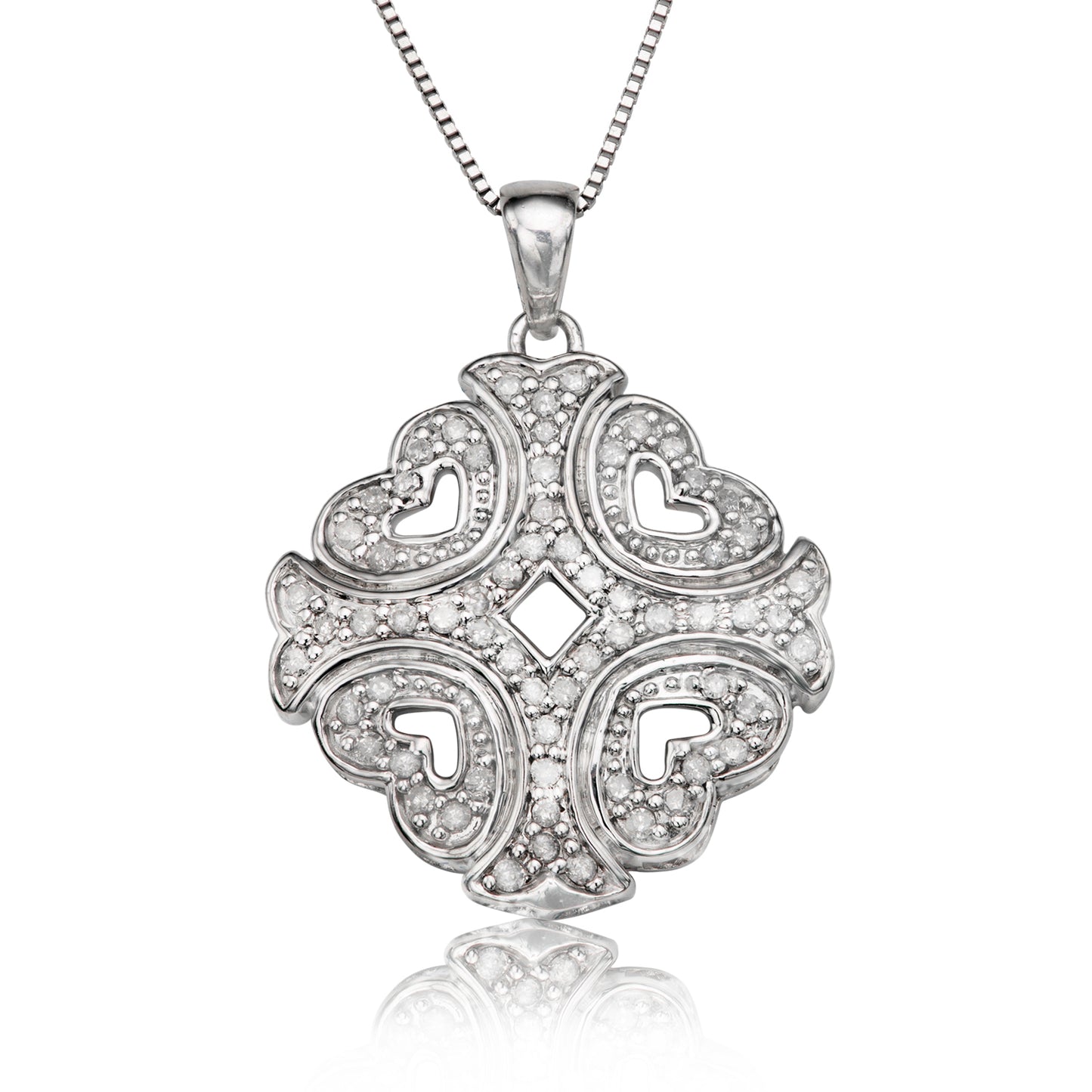 Sterling Silver 0.30 ct TDW White Diamond Fancy Pendant Necklace