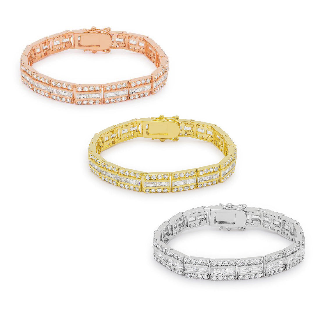 Precious Stars Rose, Yellow Goldtone or Silvertone Radiant-Cut CZ Bracelet
