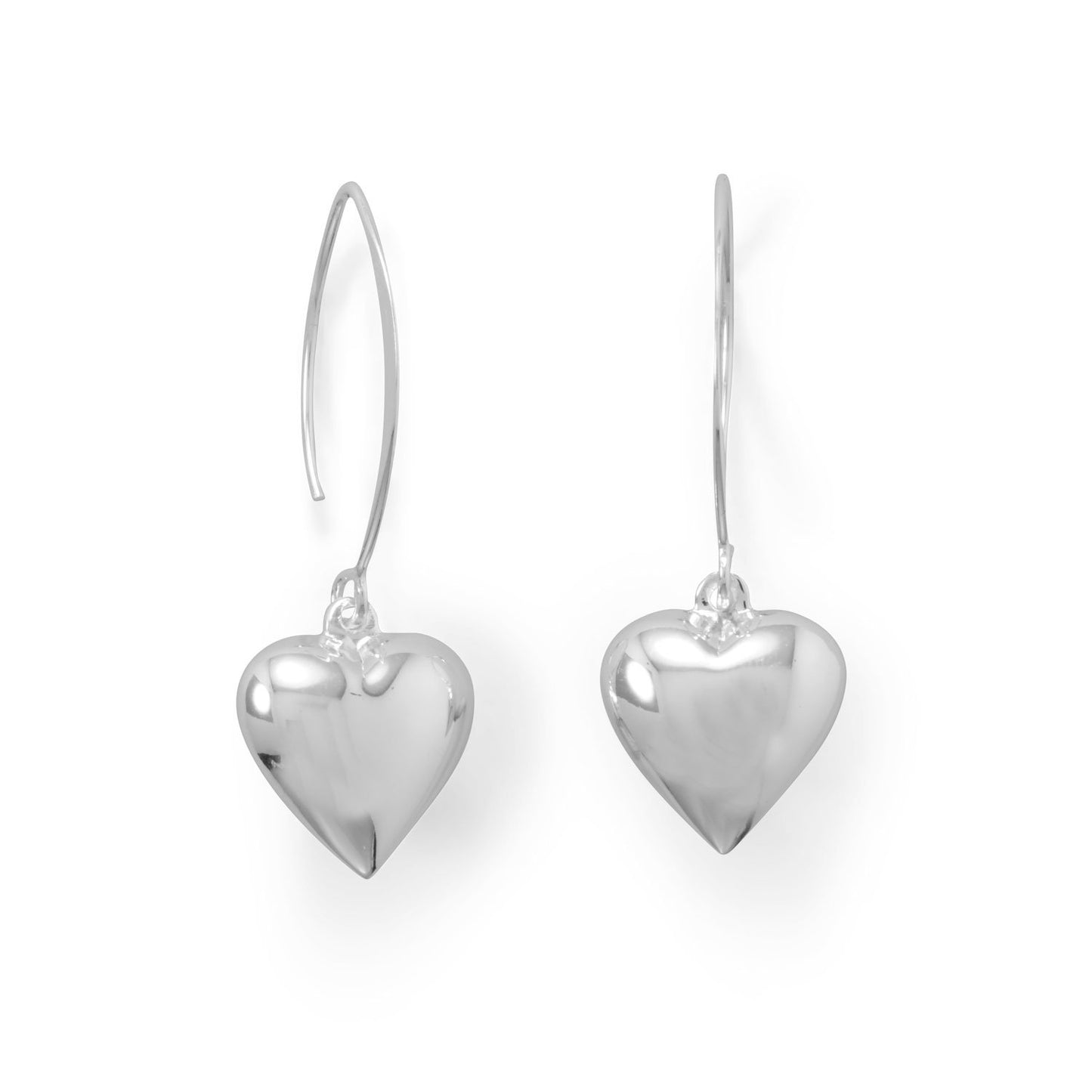 Sterling Silver Puffy Heart Dangling Hook Earrings