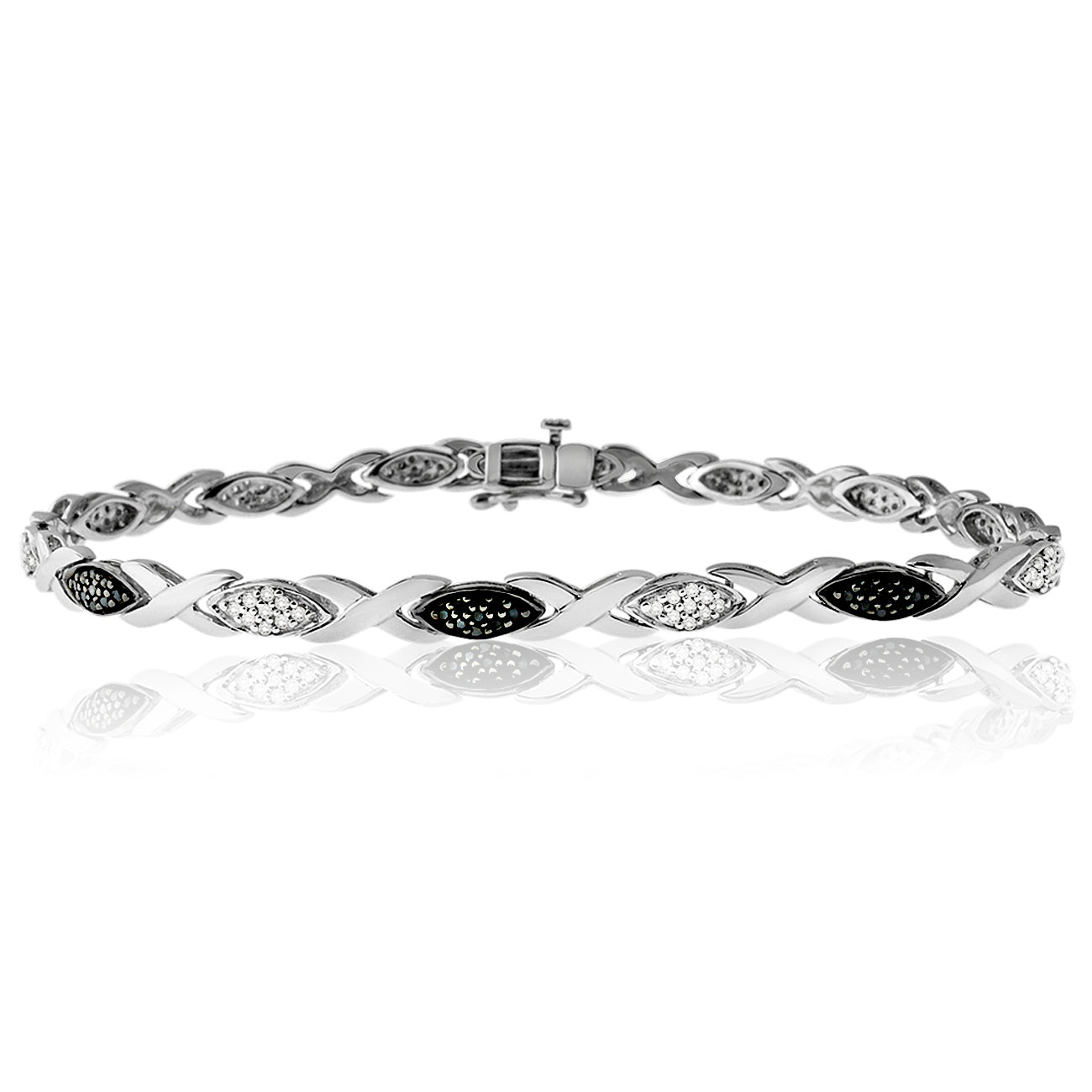 Sterling Silver 0.50ct TDW Black and White Diamond 8 Inch Link Bracelet
