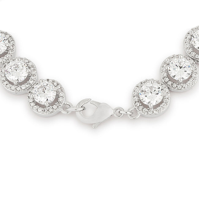 Precious Stars Silvertone Elegant Halo Cubic Zirconia Link Classic Bracelet