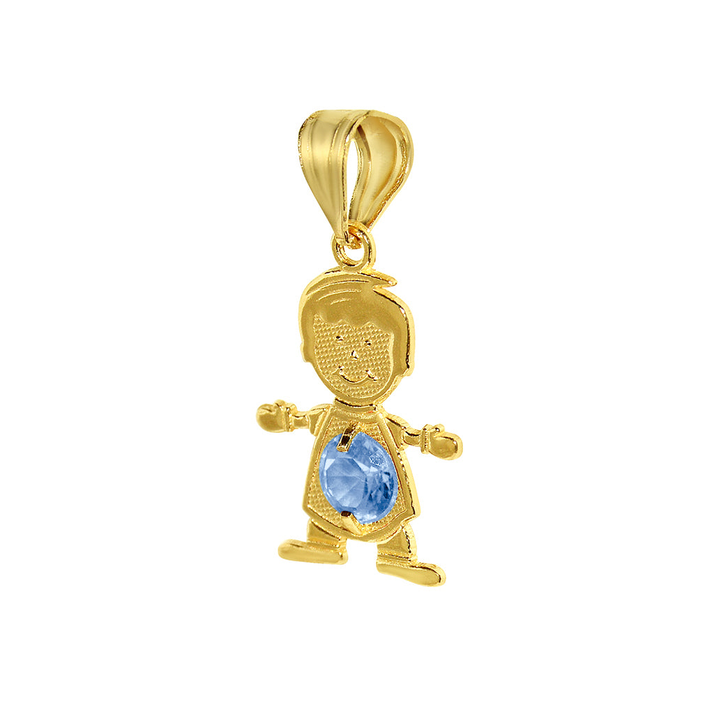 14k Yellow Gold Round-cut Cubic Zirconia December Birthstone Boy/Son Pendant with Square Wheat Chain