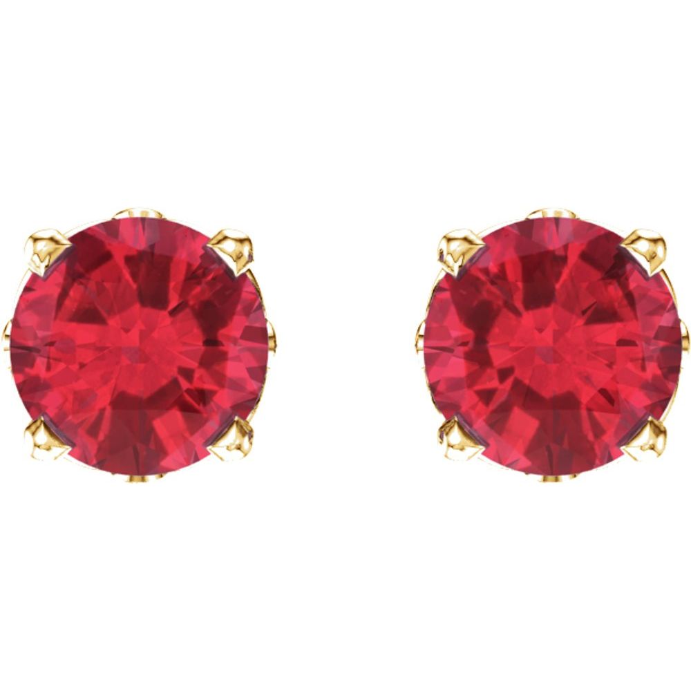 14k Yellow Gold Lab-Grown Ruby 4-Prong Scroll Setting Stud Earrings