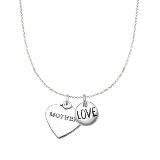 Sterling Silver 'Mother' and 'Love' Charm Necklace (22)