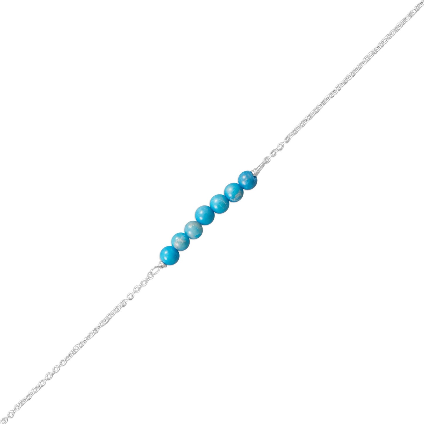 Sterling Silver Aqua Blue Dyed Howlite Beaded Anklet