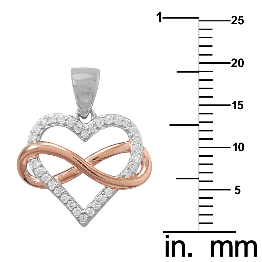 Sterling Silver Two-tone Cubic Zirconia Heart Pendant with Cable Chain