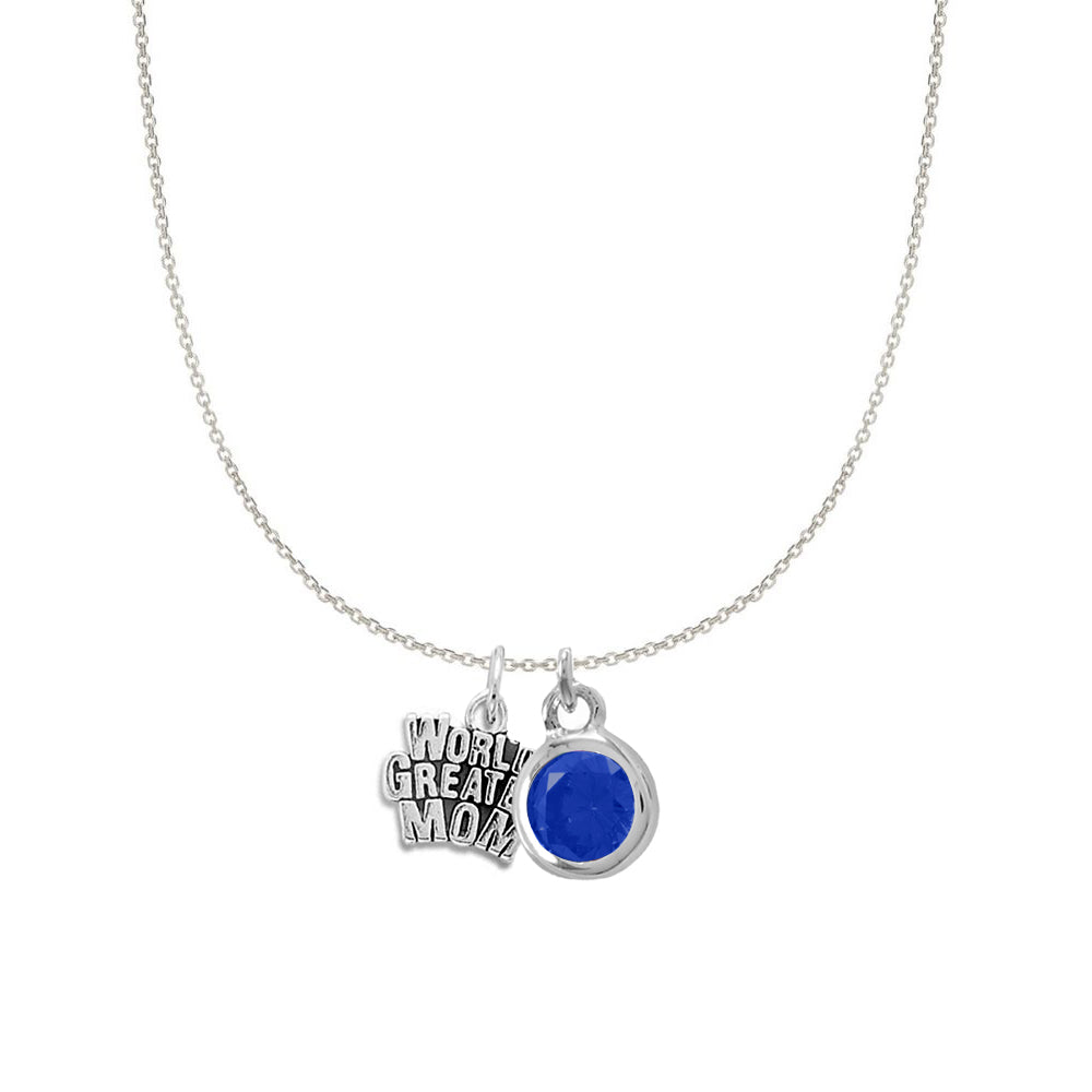 Sterling Silver World's Greatest Mom and September Birsthstone Charm Necklace