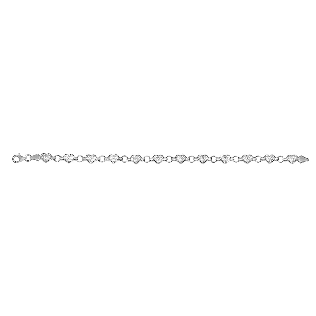 14k White Gold Stamped Heart 7.25 inch Bracelet