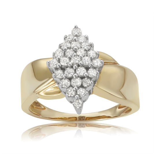 Yellow Gold Plated  Sterling Silver 0.50ct TDW White Diamond Marquise-shaped Cluster Ring