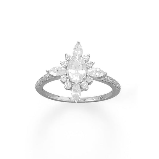 Sterling Silver Diamond-shaped Cubic Zirconia Engagement Ring
